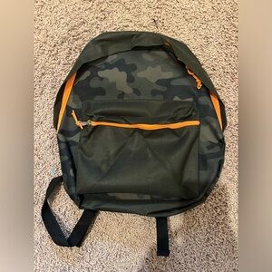 Camouflage Backpack with Orange Accents